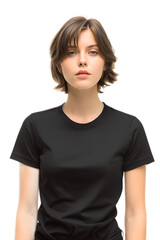 Fototapeta premium Young woman with short brown hair in a pensive mood