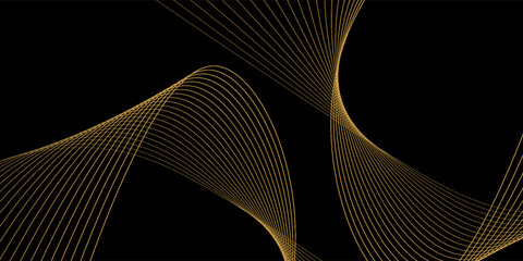 Abstract background with waves for banner. Web banner size. Vector background with lines. Element for design isolated on black. Black and orange. Night, dark