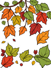 A drawing of a tree with many leaves, some of which are orange