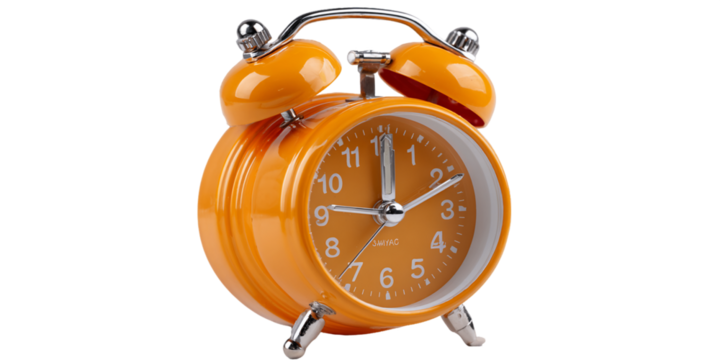 Orange Retro Alarm Clock on Transparent Background, PNG - Powered by Adobe