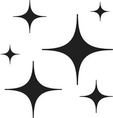 Simple black four pointed star sparkle shapes on a white background