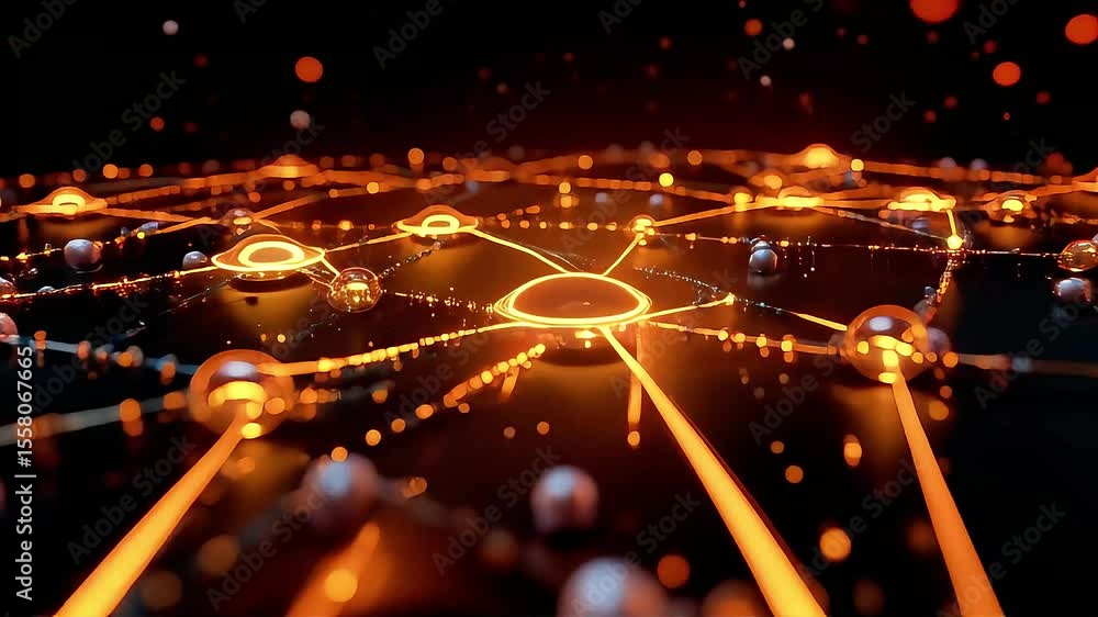 Poster futuristic glowing network with spheres and lines in abstract dark space
