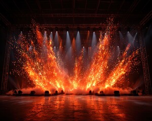 Stage ablaze with fiery particles
