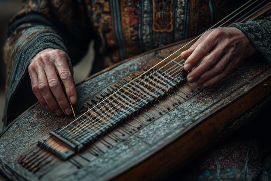 Hands using traditional wooden abacus for calculation in a vintage setting