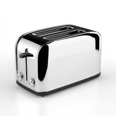Modern stainless steel toaster with sleek brushed metal finish and minimalistic design isolated on white background
