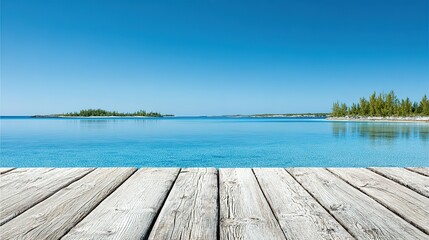 Fototapeta premium Tranquil waters meet a weathered wooden dock.