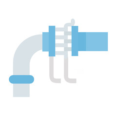 Industrial pipe with flange and fittings, showcasing water supply system connection. Flat vector icon for engineering, plumbing design
