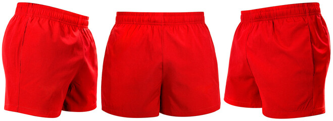 Red Running Shorts Clothing isolated on white background, Running sports shorts on White With...