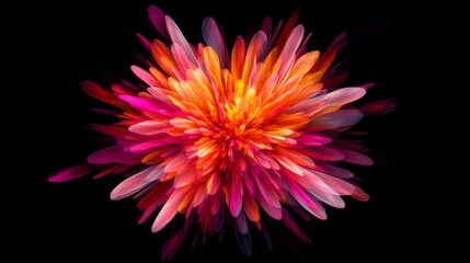 17.A dynamic explosion of fiery colors forming a flower-like design, with deep pink, orange, and crimson tones rendered in sharp digital textures.