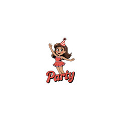Obraz premium Party Girl Mascot Fun Celebration Cartoon Character for Events, Birthdays or Kids Brands