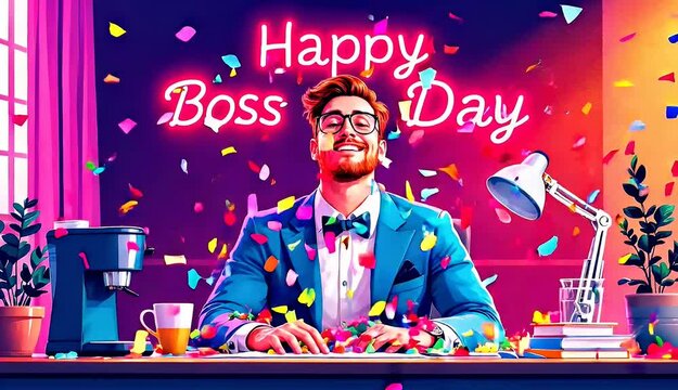 Happy Boss Day Celebrate your amazing boss with this vibrant illustration.