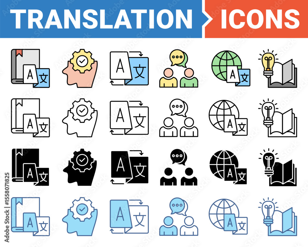 Fototapete Translation icon set with multiple style collection.
