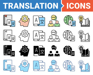 Translation icon set with multiple style collection.