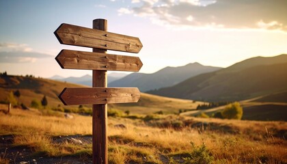 Wooden Signpost on a Prairie Mountain Landscape