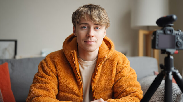 Young creator daily vlog discussion home video content cozy setting casual view