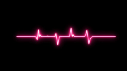 Neon heartbeat signal icon illustration. Heartbeat line neon light heart rate display screen medical research illustration. Neon heartbeat icon on black background.