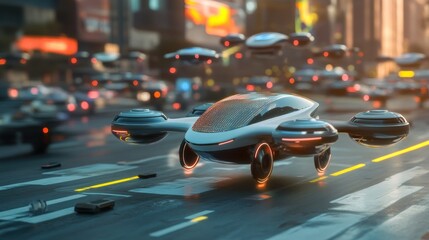 Futuristic flying car city