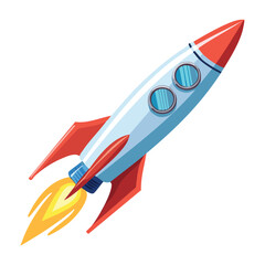 Long-Form Red and Blue Rocket in Action - Vector Illustration
