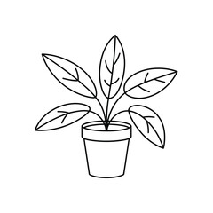 Simple line drawing of a potted houseplant with green leaves on a white background
