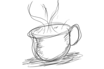Warm Embrace in a Sketch: A simple sketch of a mug exudes warmth as delicate steam rises from its depths, inviting contemplation and comfort.