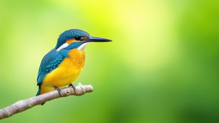 Fototapeta premium A fragile bird sitting gracefully on a branch, capturing the quiet elegance and vulnerability of wildlife in its natural habitat.