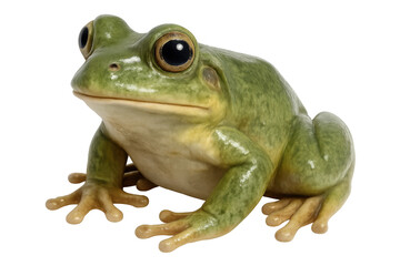 Obraz premium Green tree frog with bulging eyes sitting on a transparent background, ready to be used in any project