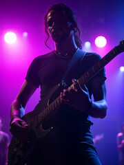 Man playing guitar in a music studio with focus on his hands and strings