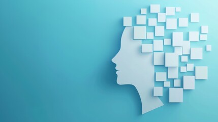 A white silhouette of a human head with a blue background.