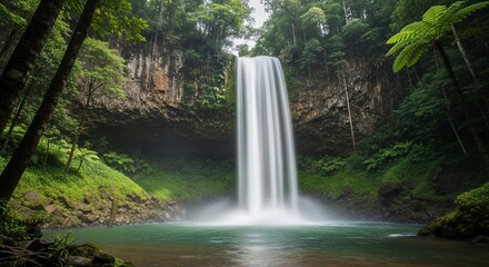 Fototapeta premium Millaa Millaa Falls: Cascading Water in Lush Rainforest, Queensland, Australia