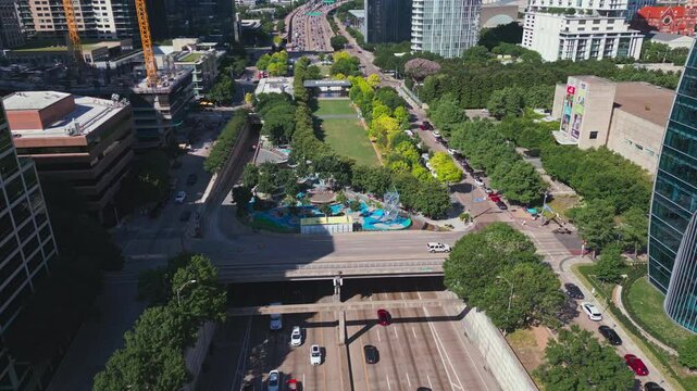Aerial of Klyde Warren Park in Dallas, Texas