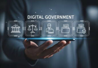 Digital government concept. Modern governance technologies and digital transformation public government sector, Data management and security infrastructure.