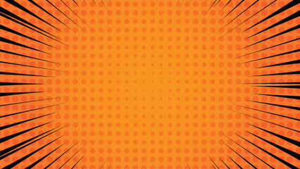 abstract black speed lines with halftone dots in orange background