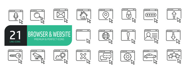 Set Of Browser and Website Icons. Outline Symbols Elements Collection.