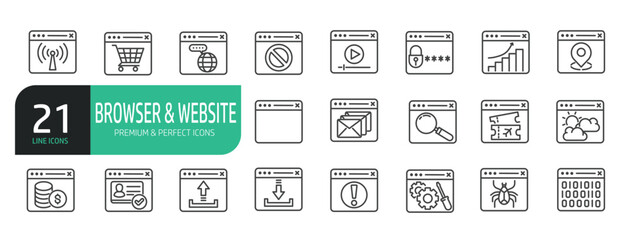 Set Of Browser and Website Icons. Outline Symbols Elements Collection.