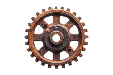 Rusty old cog wheel isolated on transparent background