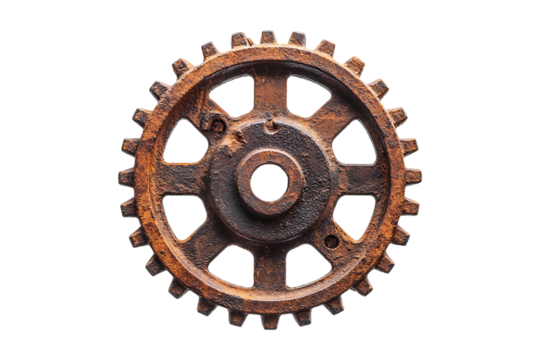 Rusty old cog wheel isolated on transparent background