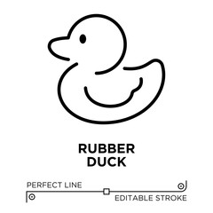 The line icon vector illustrates rubber duck. The line icon is isolated on a transparent background and can be edited as needed