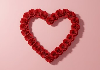 Obraz premium Romantic Red Roses Heart Shape Crafted with Elegance on Pink Background Valentines Day