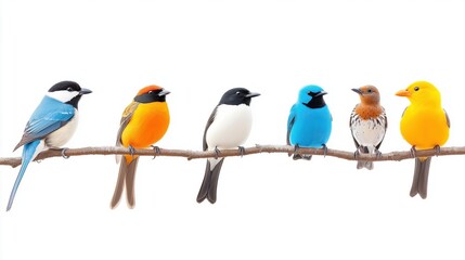 A group of birds sitting on a tree branch. Perfect for nature and wildlife themes