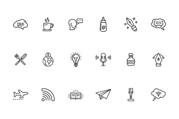 Set of Line Icons Depicting Various Concepts Including Speech Coffee Ideas Travel