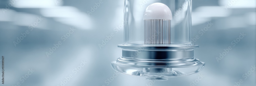 Poster Futuristic Quantum Chip in Glass and Metal Enclosure with Visible Cooling System Advanced Quantum Computing Hardware for Tech Innovation and Business Growth