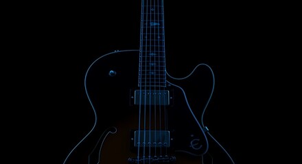 Jazz Style Electric Guitar on Dark Background with Blue Glow