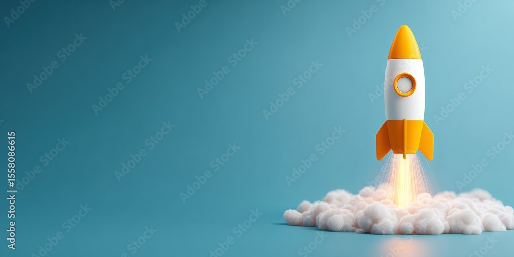 Aufkleber Futuristic Space Rocket Launch Ascending from Digital Grid with Virtual Energy Streaks for Tech Company Innovation and Rapid Digital Scaling