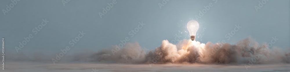 Aufkleber Dynamic innovation concept with rocket launching from shattered lightbulb, sparks and energy burst symbolizing creative breakthroughs and inventive thinking