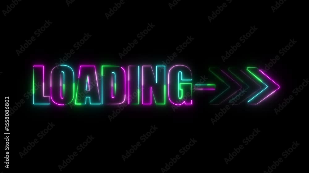 Poster neon glowing text loading added arrow animation with neon on black background.