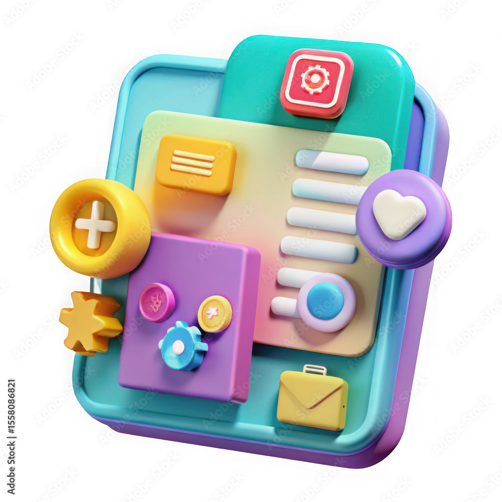 Poster a colorful 3d app interface isolated on transparent background