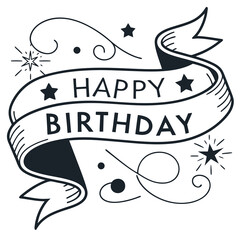 Happy Birthday Logo Design with Colorful Typography and Decorative Elements

