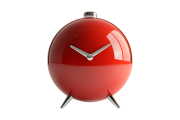 Red alarm clock isolated on transparent background