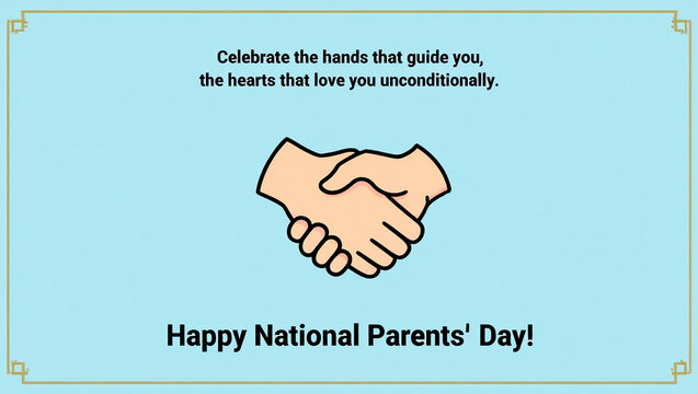 Happy National Parents' Day: Simple Line Art Handshake, Pastel Blue Background