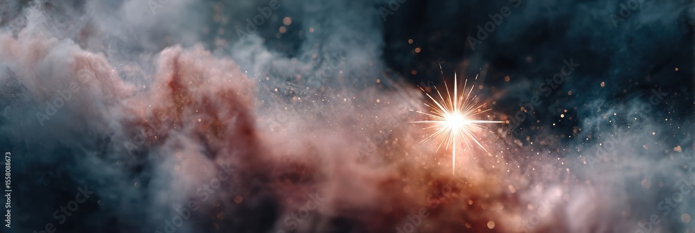 Aufkleber cosmic guidance star etched in luminous nebula with celestial dust glow - inspirational branding for